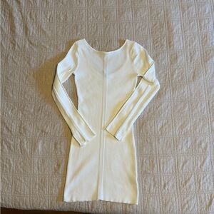 H&M Cream Long Sleeve Ribbed Dress